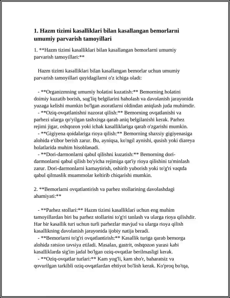 HAZM TIZIMI KASALLIKLARI BILAN KASALLANGAN BEMORLARNI PARVARISHI VA ULARNING NAZORATI 4