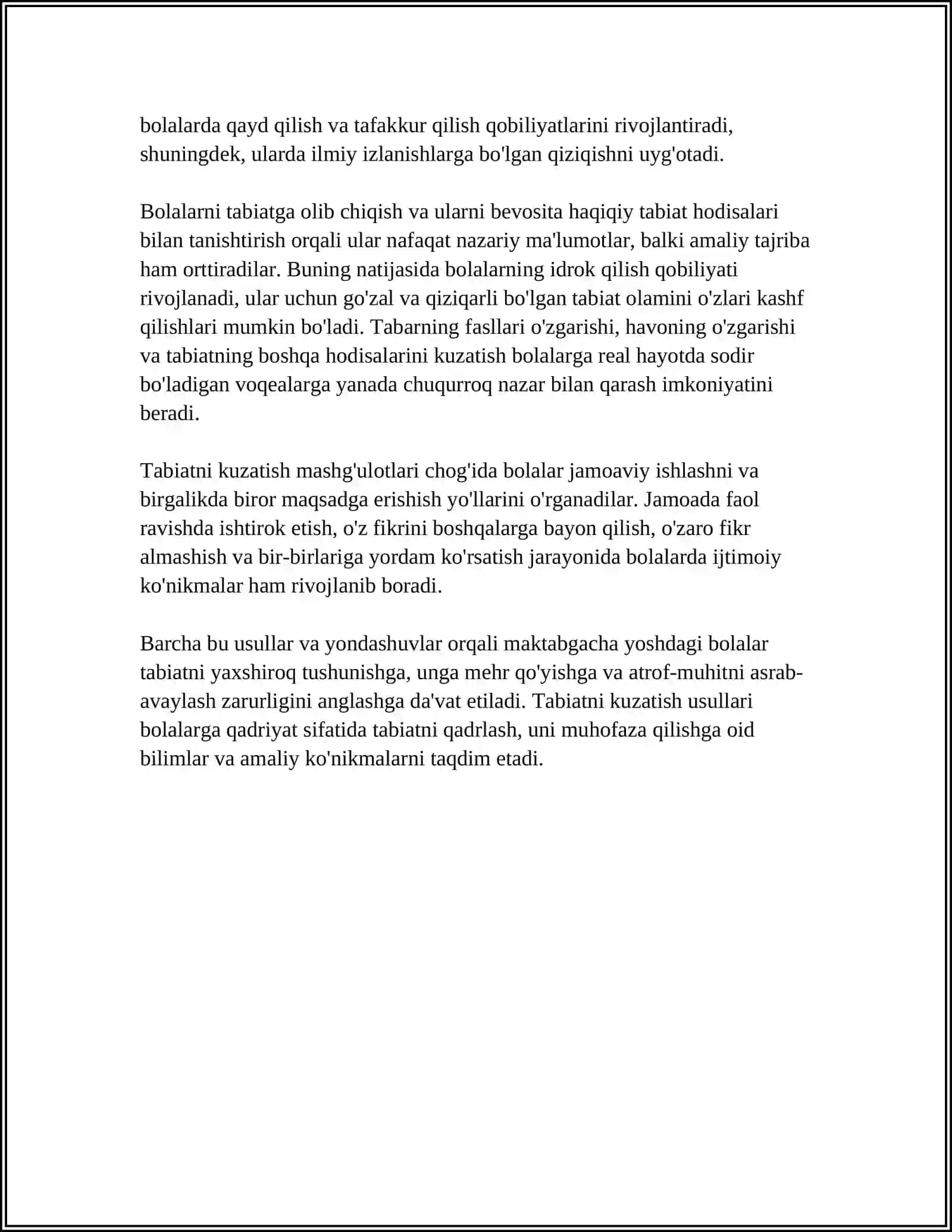 MAKTABGACHA YOSHDAGI BOLALARNI TABIAT BILAN TANISHTIRISH METODLARI VA VOSITALARI 4