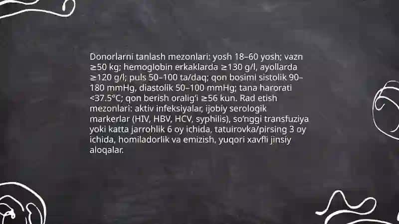 Donor qoni manbalari. Qon komponentlari va preparatlari 4