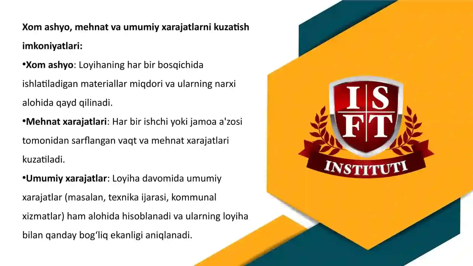 ISH BO‘YICHA, PARTIYALAR BO‘YICHA VA XIZMAT KO‘RSATISH BO‘YICHA HARAJATLARNI HISOBLASH 4