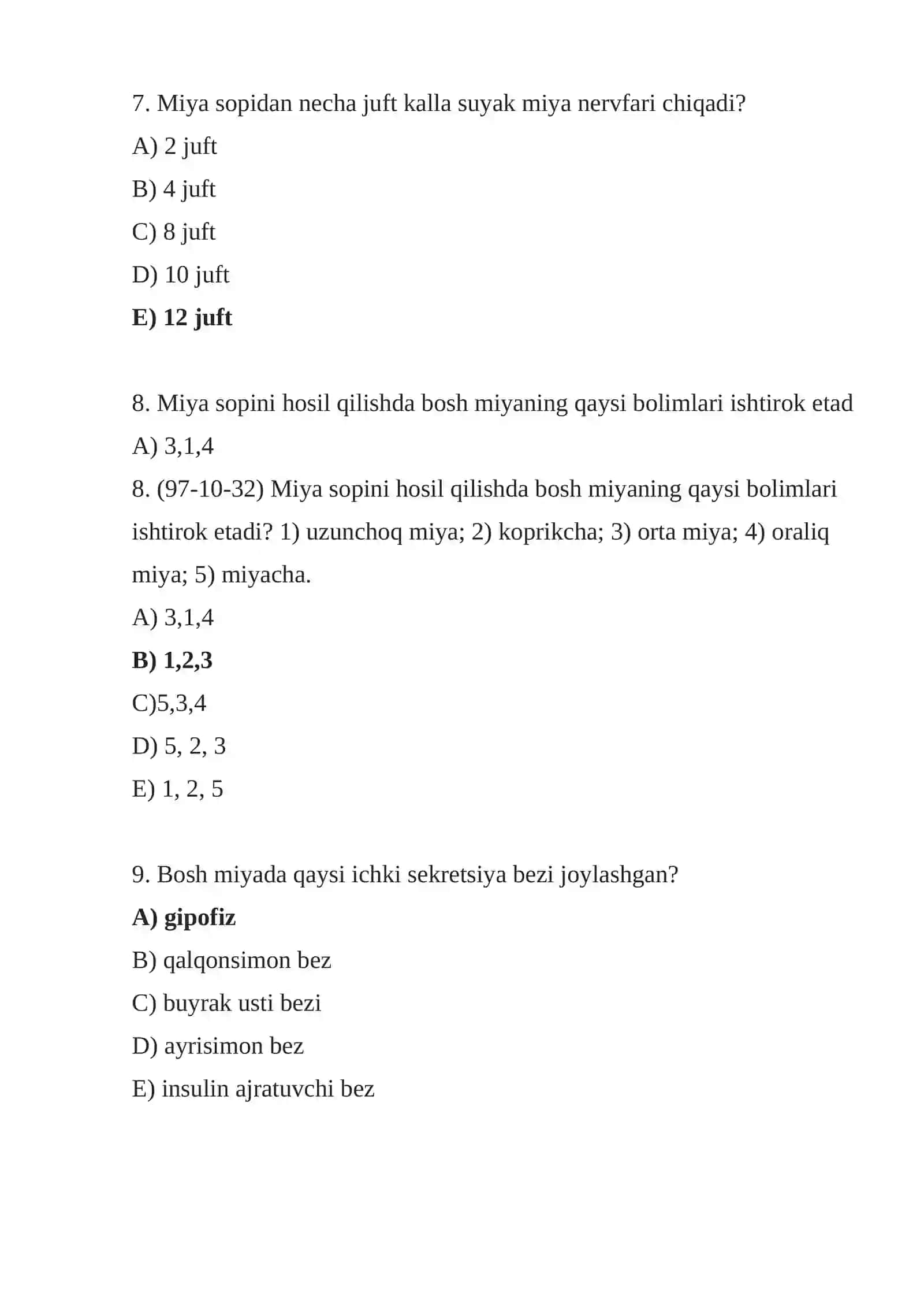 YOSH ANATOMIYASI VA FIZIOLOGIYASI fanidan TUZGAN TESTI 4