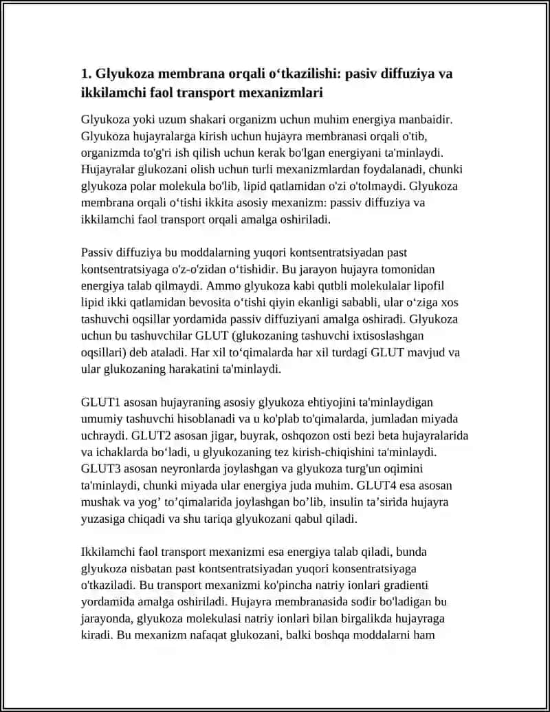 GLYUKOZANI MEMBRANA ORQALI O'TKAZILISHI 4