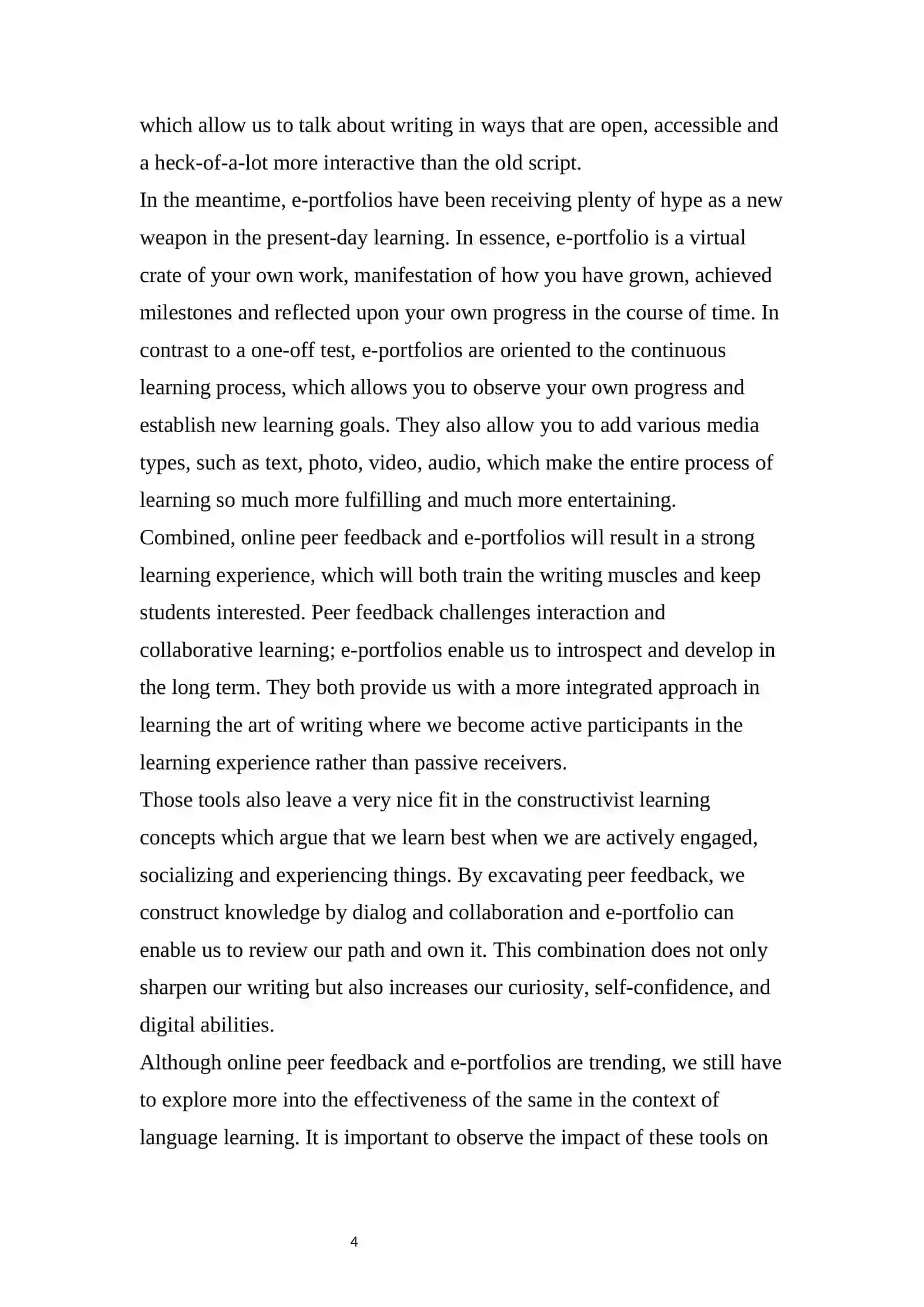 The Effectiveness of Online Peer Feedback and E-Portfolios in Writing Development 4