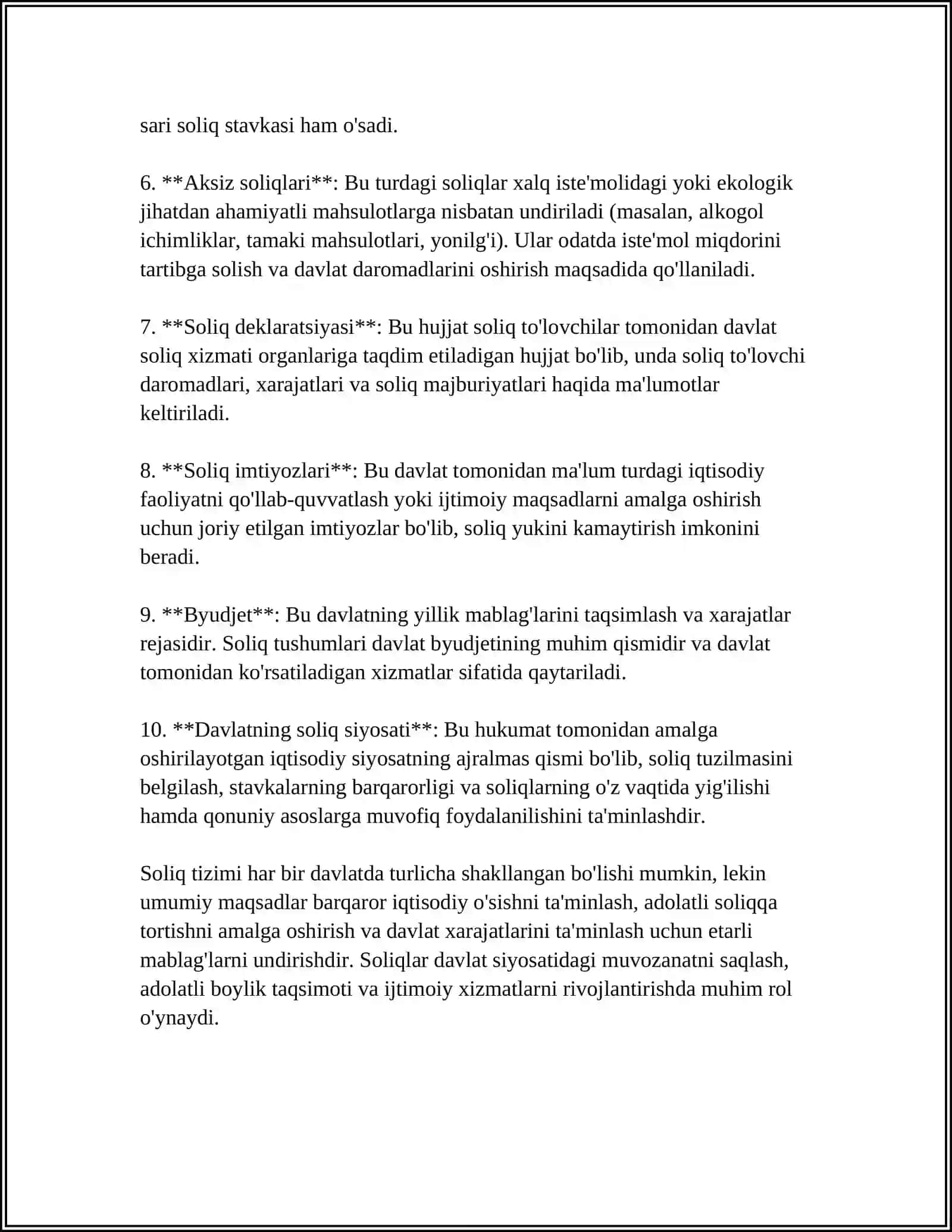 MUSTAQIL ISH Mavzu: BOZOR IQTISODIYOTI SHAROITIDA SOLIQLAR VA UNING VAZIFALARI 4