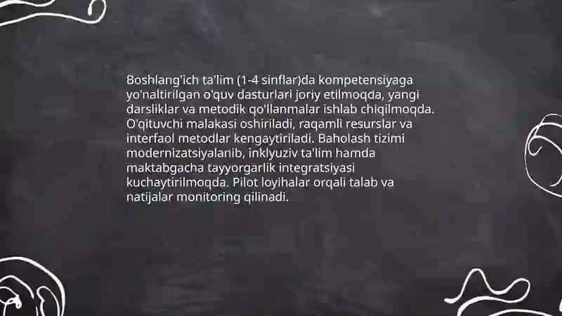 O'ZBEKISTON RESPUBLIKASIDA TALIM SOXASIDAGI AMALGA OSHIRILAYOTGAN ISLOHOTLAR MUXAMMADSHOYEV ISMOILBEK 4