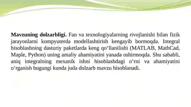 Aniqintegralni mexanik ishni hisoblashga qo’llanilishi Kursi 4