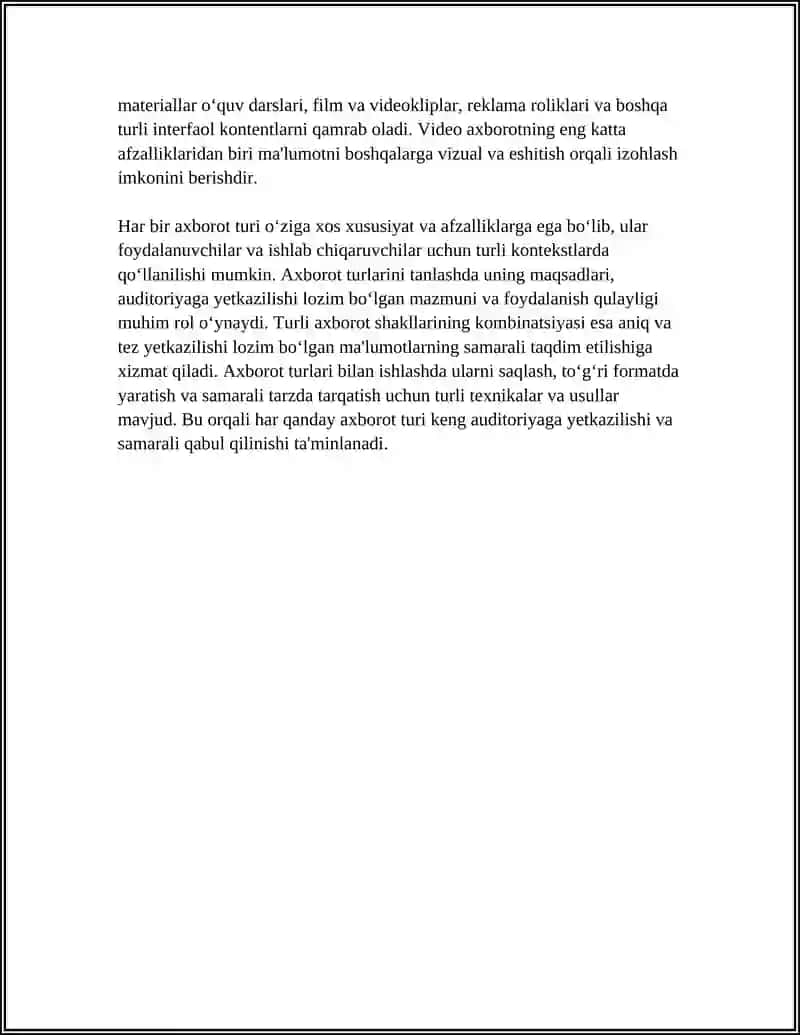 AXBOROT TURLARI.SANOQ SISTEMALARI.TEXNIKA XAVFSIZLIGI MUSTAQIL ISH 4