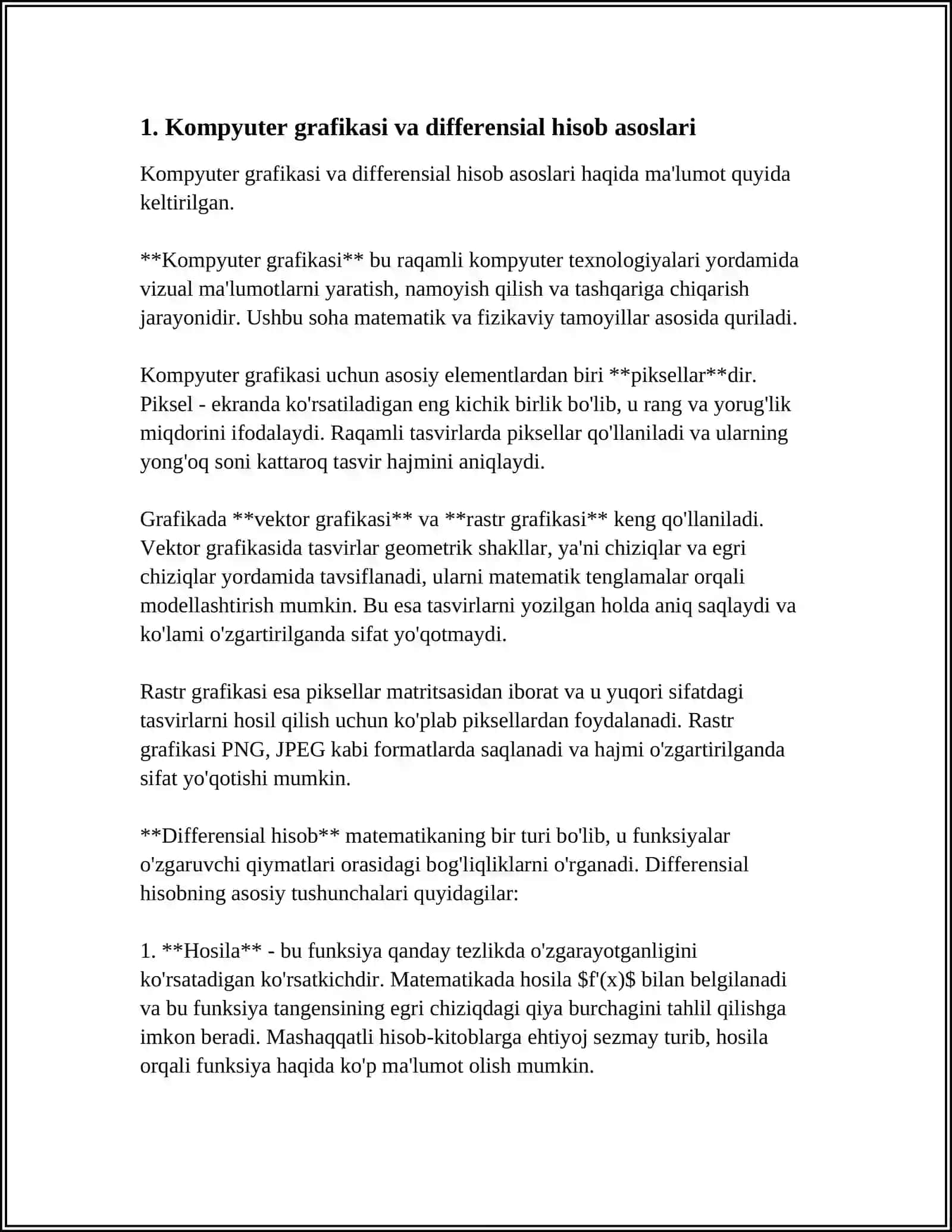 KOMPYUTER GRAFIKASIDA DIFFERENSIAL HISOB TATBIRLARI 4
