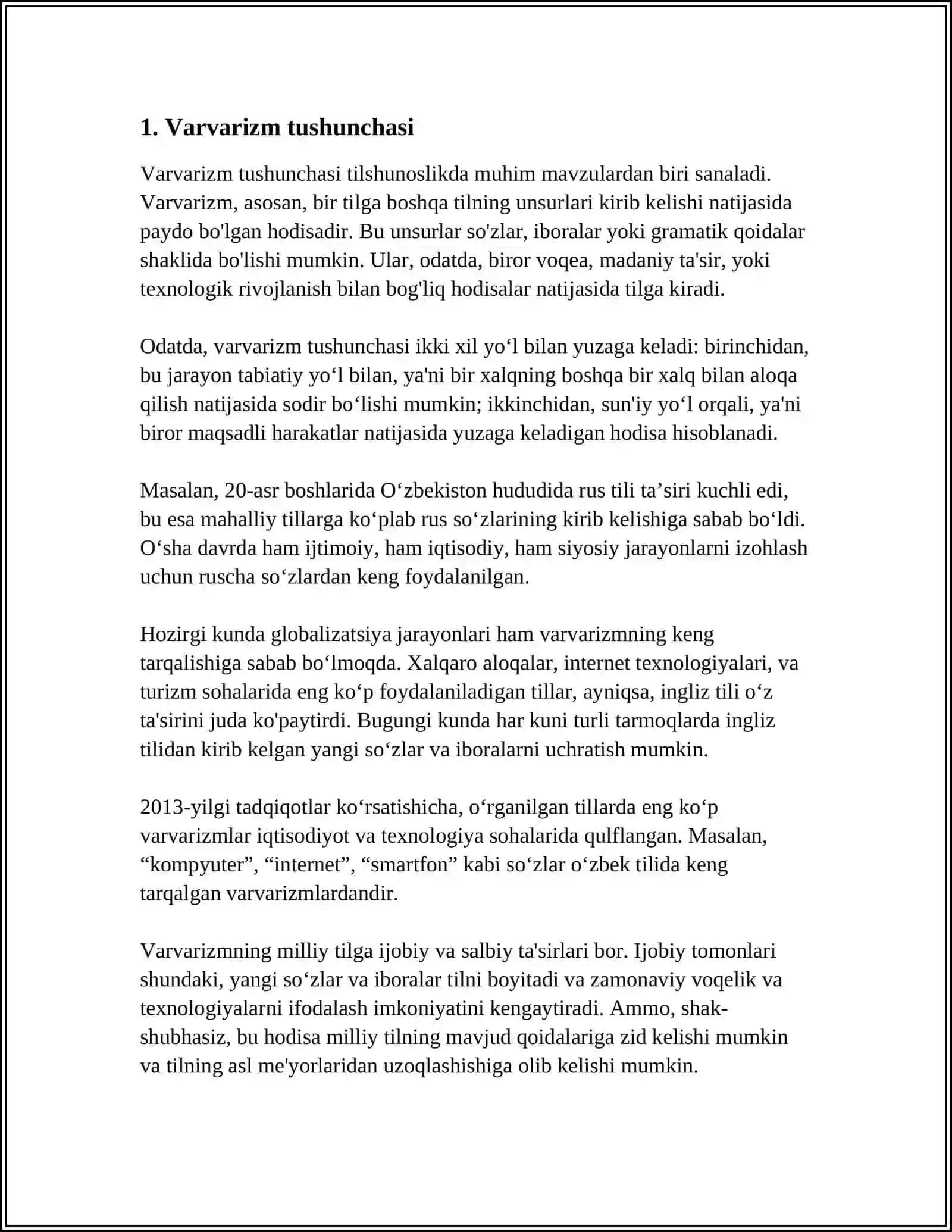 BADIIY MATNNING LESONIY TAHLILI FANIDAN '' VARVARIZM VA VULGARIZM '' MAVZUSIDA MUSTAQIL ISH 4