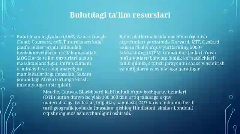 Kasbi faoliyatda bulutli texnalogiyalar va ularni talimiy imkoniyatlar 4