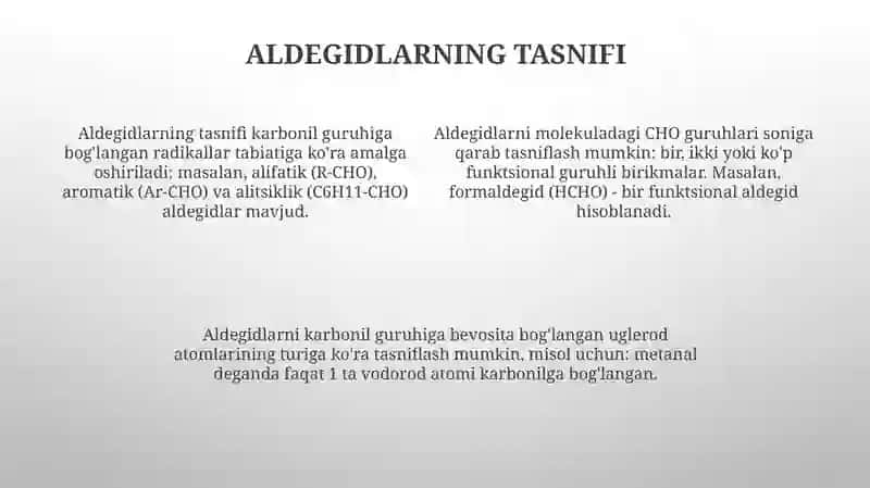 Aldegidlarning tuzilishi, klassifikatsiyasi, nomenklaturasi 4