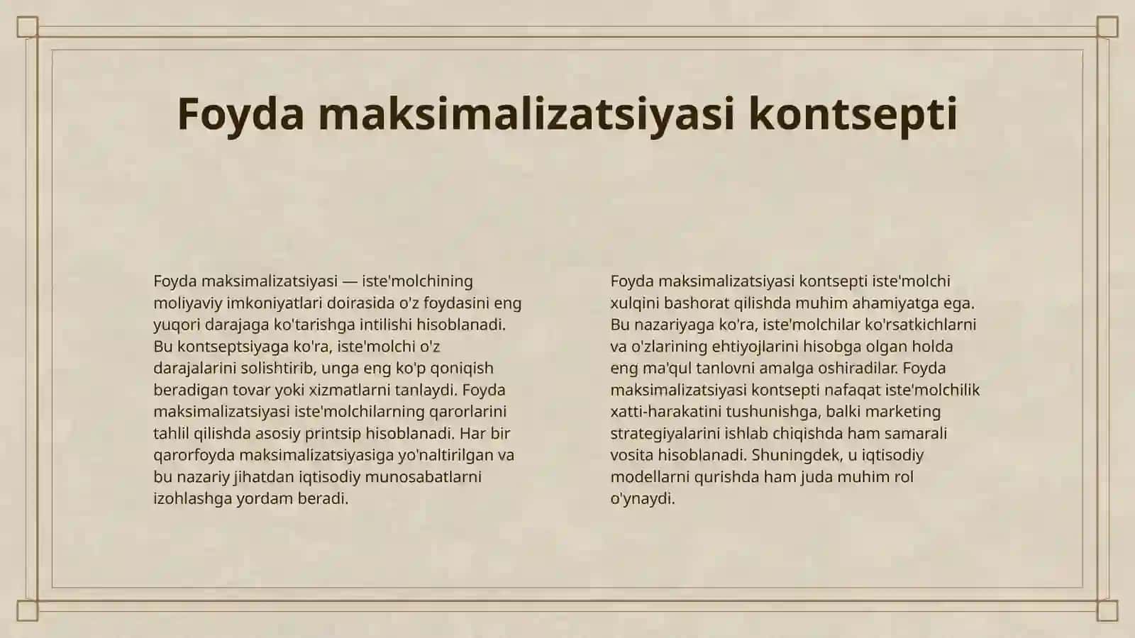 ISTE'MOLCHI XULQI: FOYDA MAKSIMALIZATSIYASI VA INDIFFERENTLIK CHIZIQLARI 4
