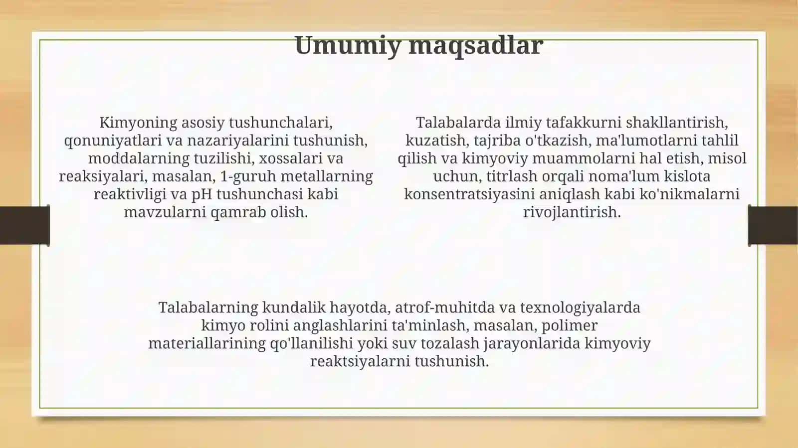 Tabiiy va gumanitarian fakultetlarida kimyo o'qitish maqsadlari 4