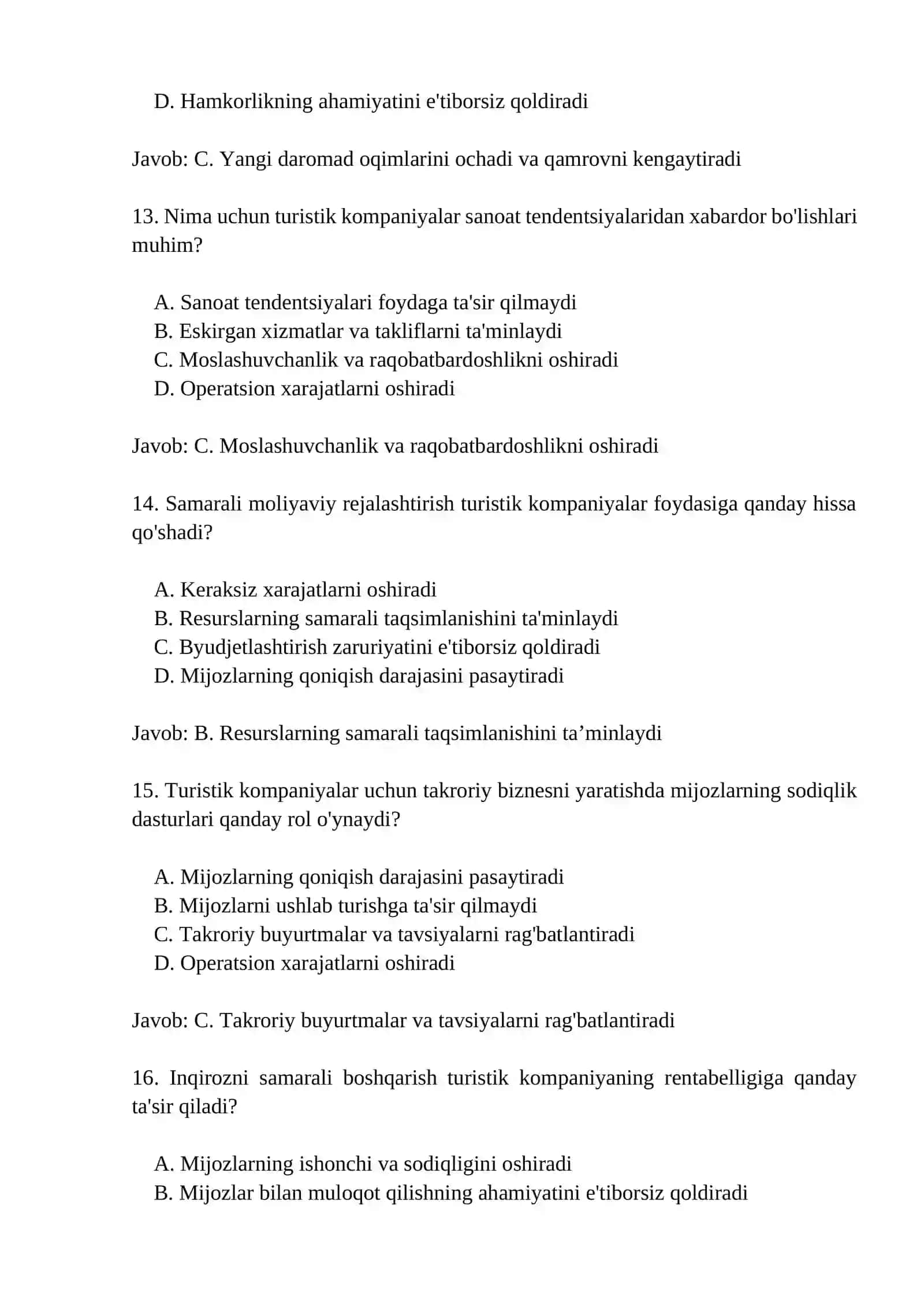 Turistik kompaniyalarning asosiy daromad manbai nima? 4