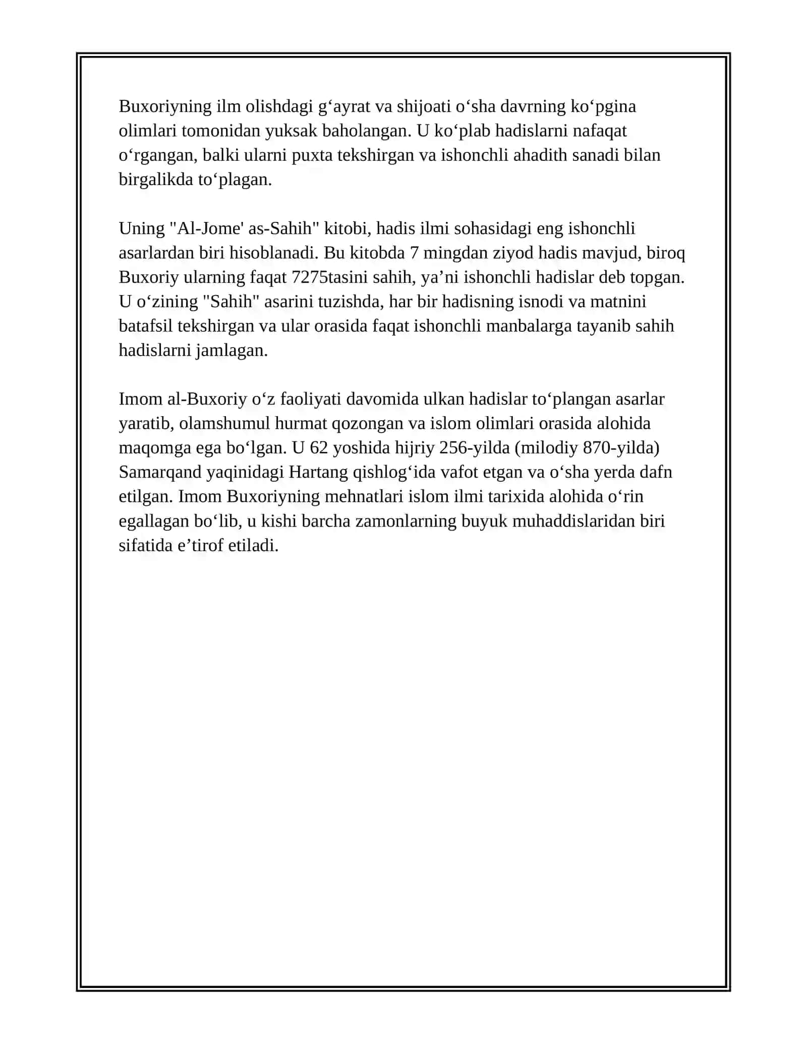 BUYUK MUHADDISLAR AL-BUXORIY, AT-TERMIZIY HAYOTI VA IJODI 4