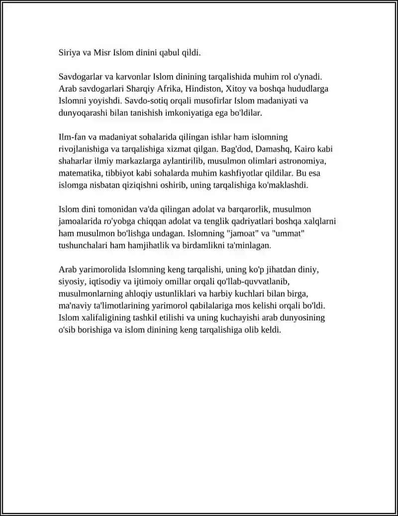 ARABLAR ÒRTA ASRLARDA:ISLAM VA XALIFALIK 4