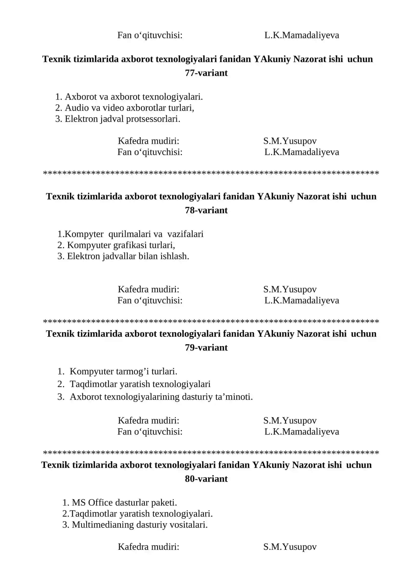 YAkuniy Nazorat ishi 65-Variant 4