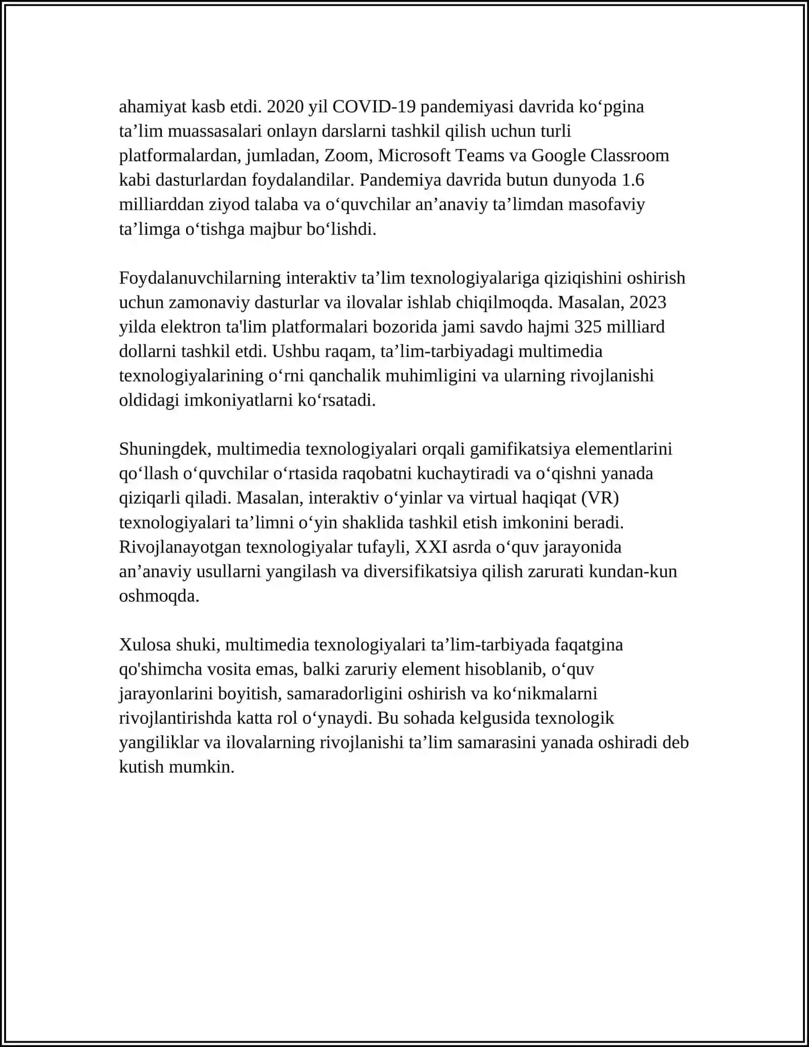 MTMLARNING TA`LIM-TARBIYA JARAYONIDA MULTIMEDIA TEXNOLOGIYASIDAN FOYDALANISHNI AMALGA OSHIRISH 4