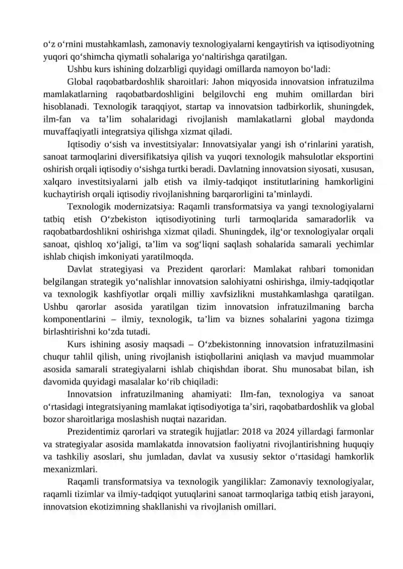 “O‘zbekistonning innovatsion infratuzilmasini rivojlantirish istiqbollari va strategiyalari” mavzusida ilmiy ish 4