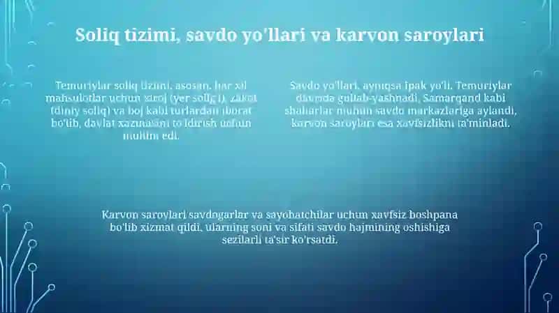 Amir Temur va Temuriylar davrida iqtisodiy siyosat va tizimlar 4