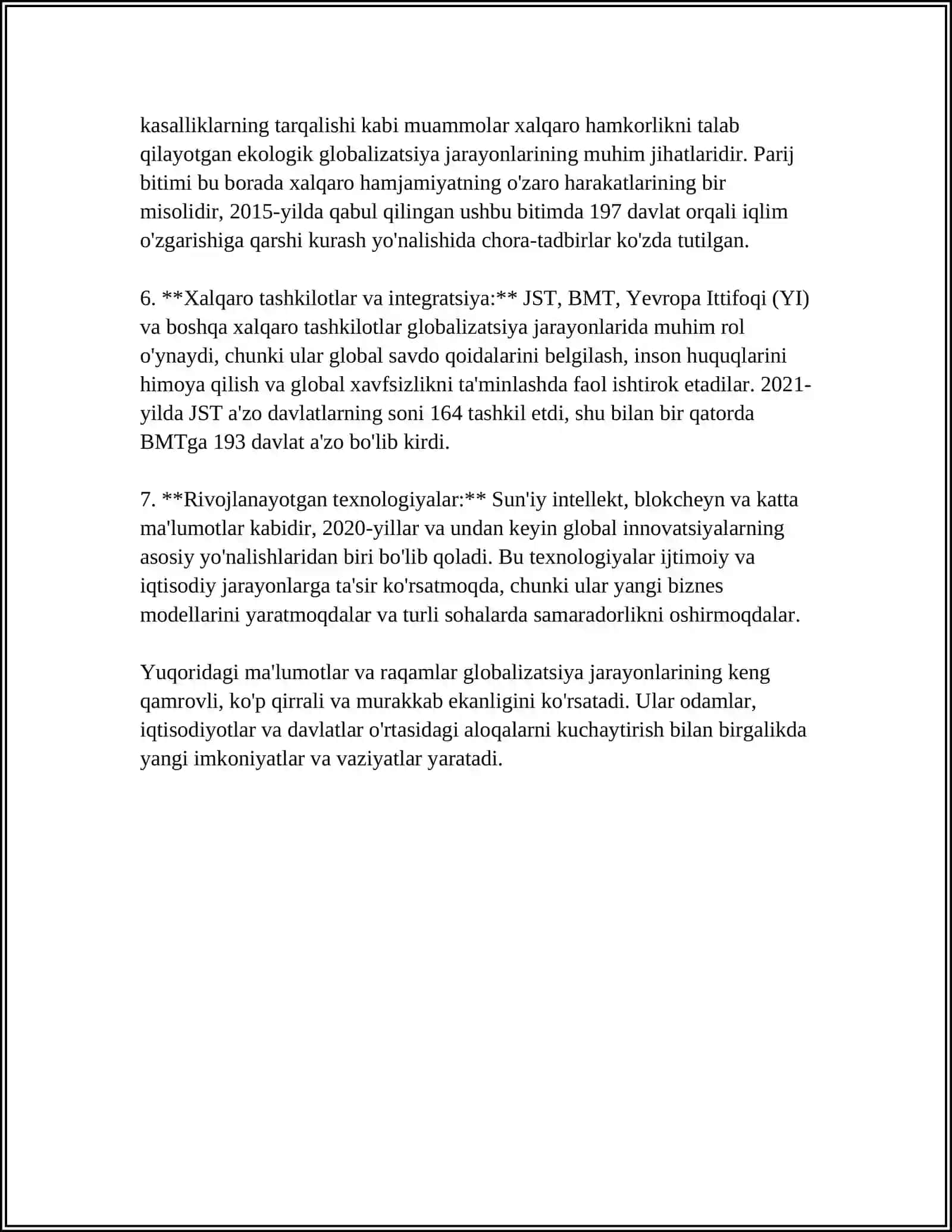 GLOBALLASHUV GLOBALISTIKA VA BARQAROR TARAQQIYOT JARAYONLARINING MOHIYATI 4