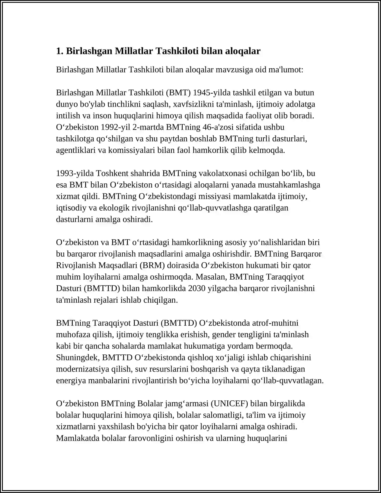 MT O'ZBEKISTONNING XALQARO TASHKILOTLAR BILAN HAMKORLIK ALOQALARI 4