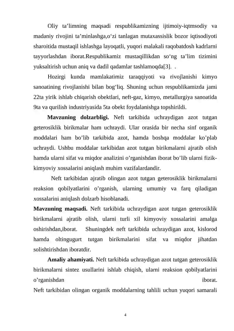 "Neft tarkibida uchraydigan azot saqlovchi birikmalar miqdorini aniqlash" 4