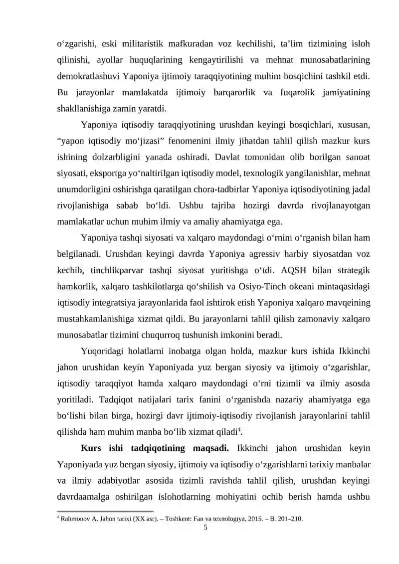 Yaponiya Ikkinchi jahon urushidan keyingi taraqqiyot Kurs ishi 4