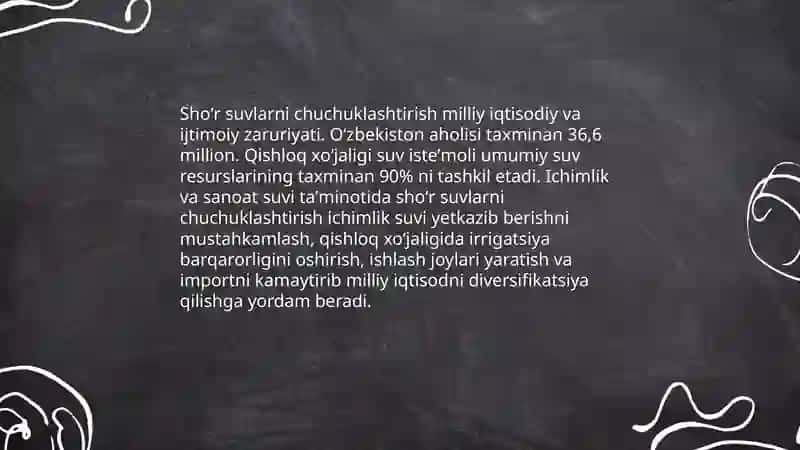 Oʻzbekiston sharoitida shoʻr suvlarni chuchuklashtirish gʻoyasini yaratish 4