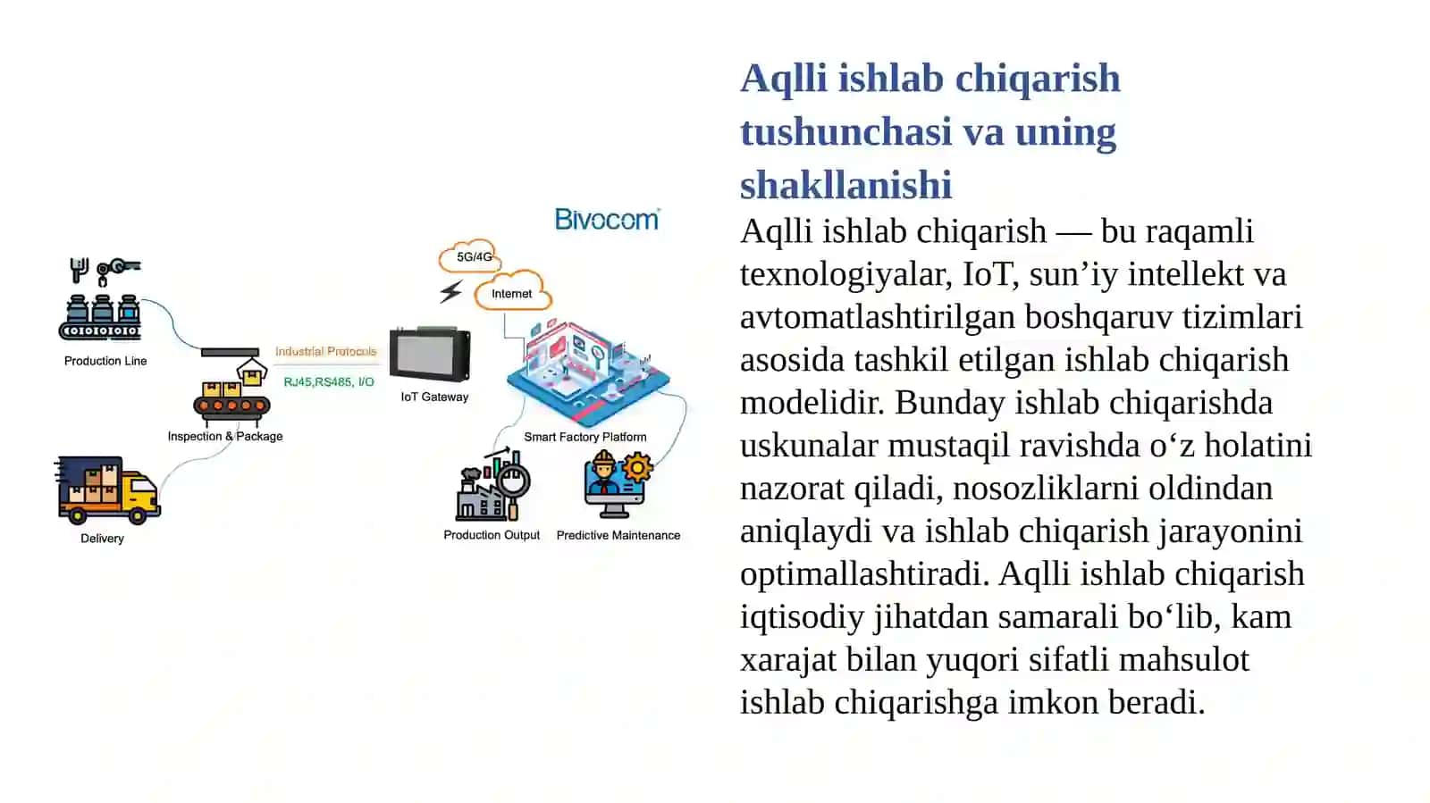 IoT (Internet of Things) ning iqtisodiy jarayonlardagi o‘rni aqlli ishlab chiqarish 4
