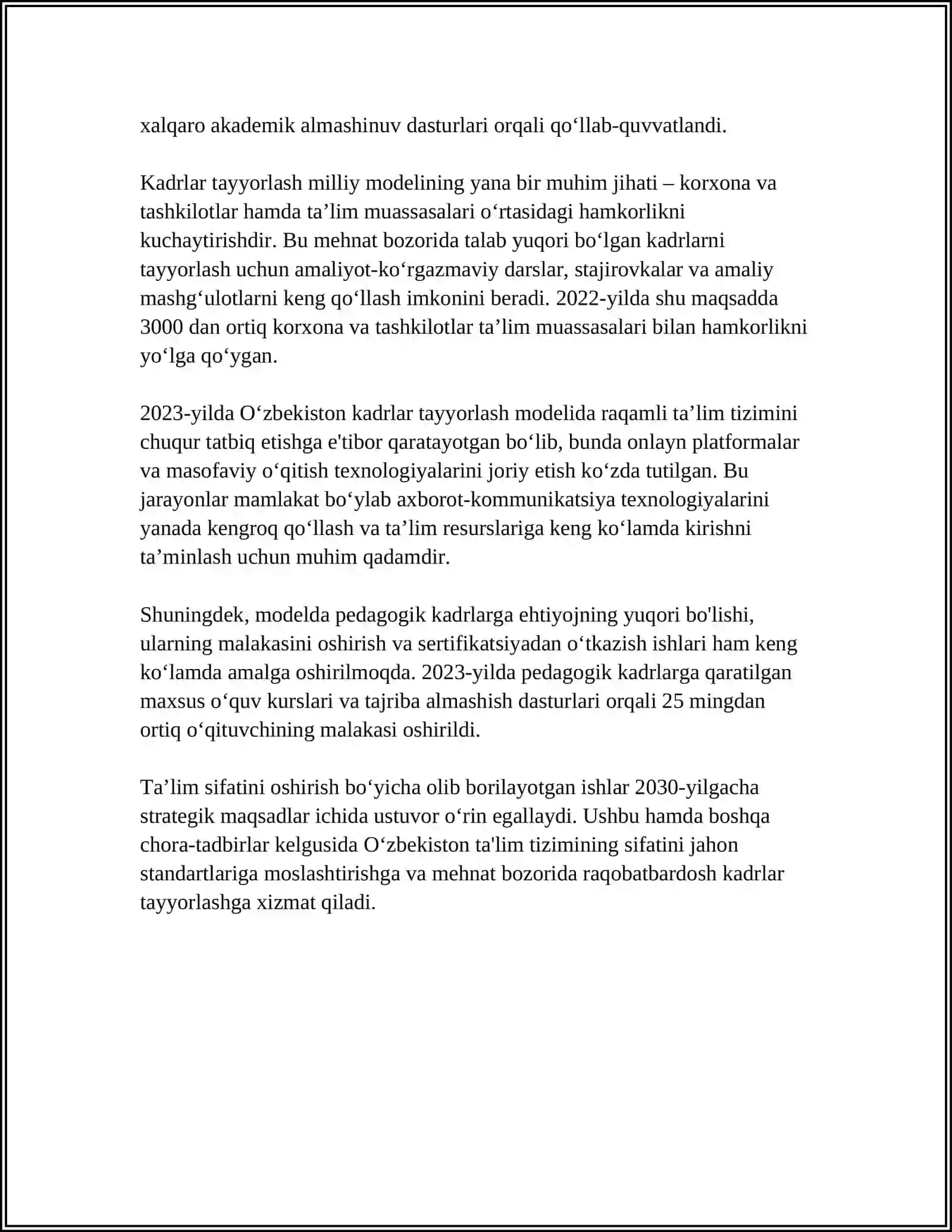 MUSTAQIL ISH Mavzu: KADRLAR TAYYORLASH MILLIY MODEL VA UNING TARKIBIY QISMLARI 4