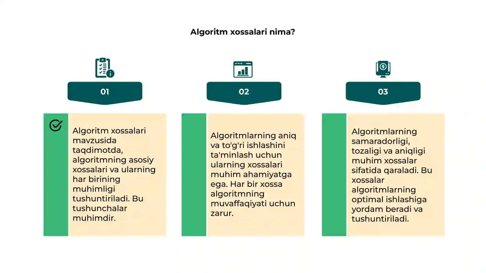 Algoritm xossalari mavzusida taqdimot 4