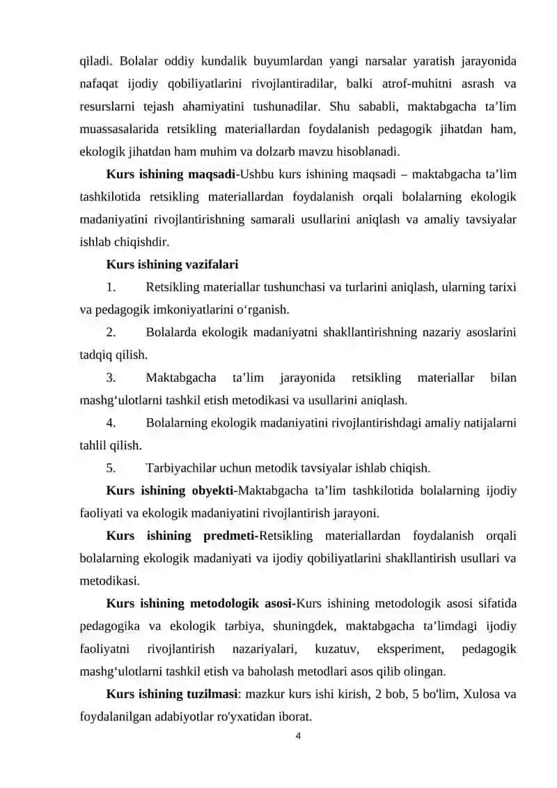 MAKTABGACHA TA’LIM TASHKILOTIDA RETSIKLING MATERIALLARDAN FOYDALANISH ORQALI BOLALARNING EKOLOGIK MADANIYATINI RIVOJLANTIRISH12.docx 4