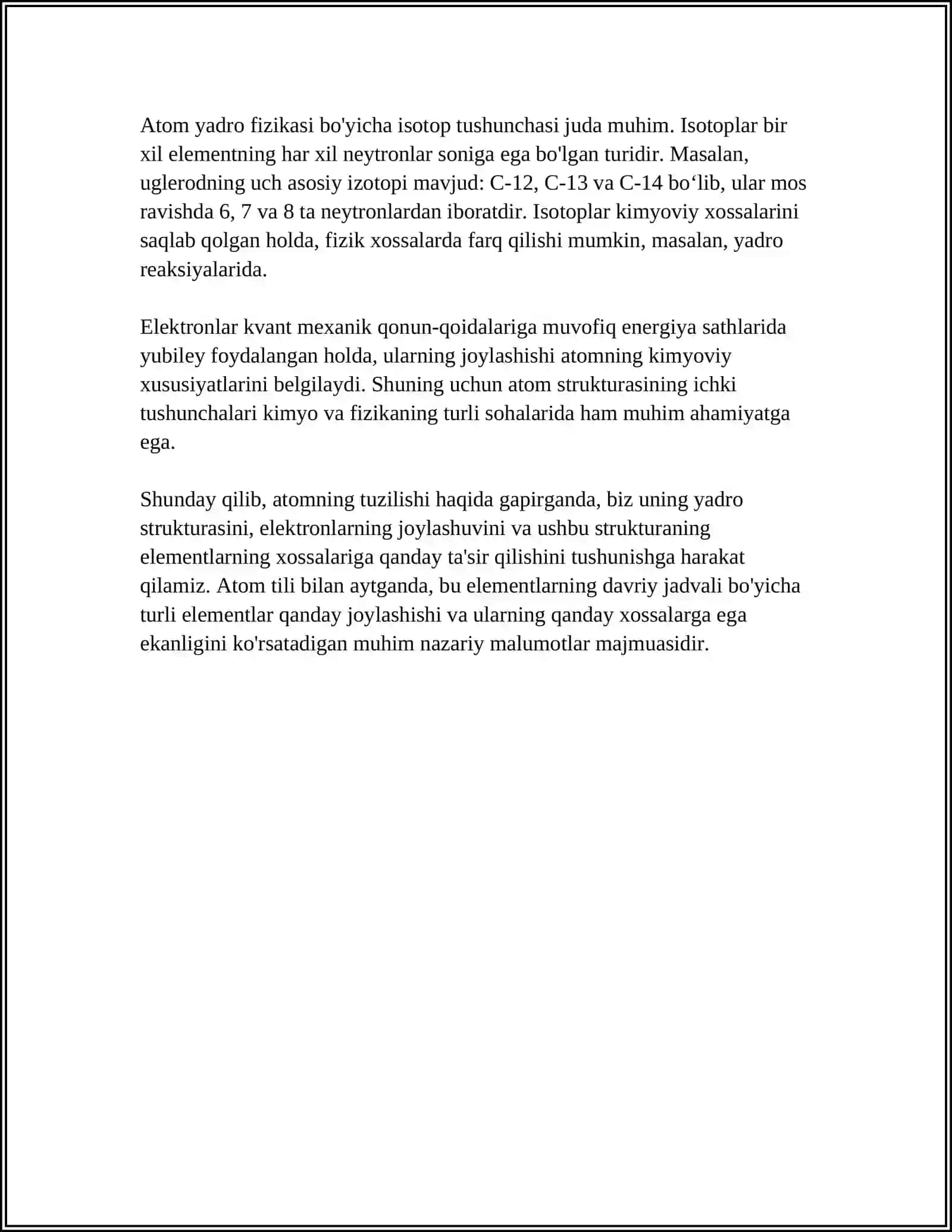 ATOMLARNING DAVRIY VA DAVRIY BOʻLMAGAN XOSSALARI 4