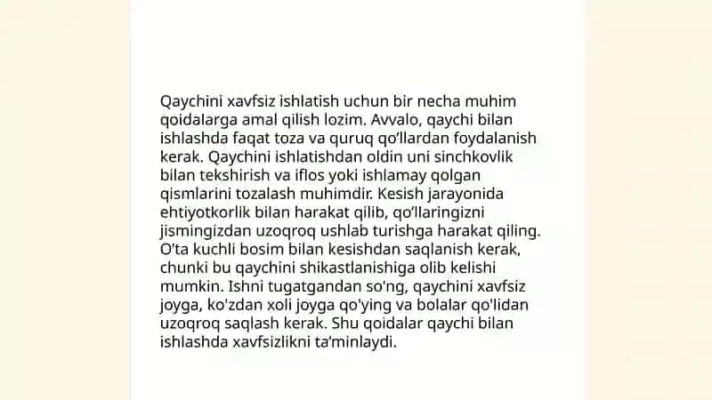 Texnologiya darslarida qaychidan foydalanishning qoidalari 4