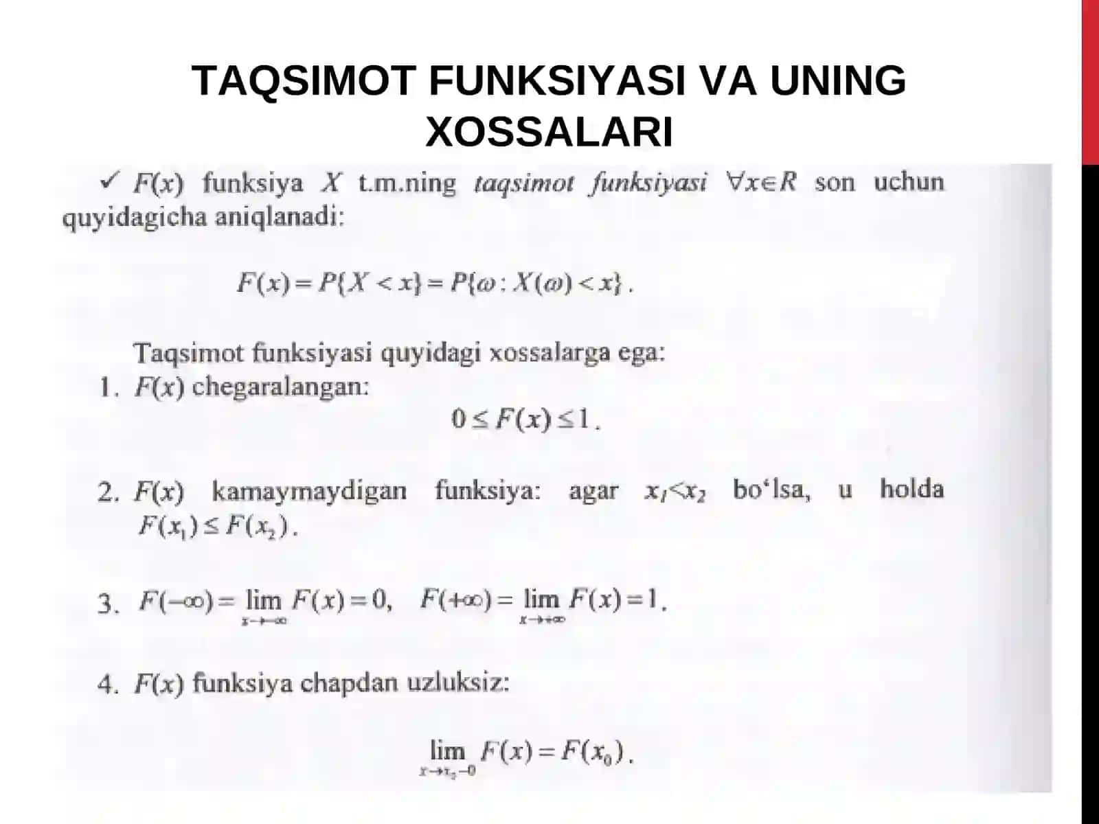 UZLUKSIZ TASODIFIY MIQDOR VA UNING TAQSIMOT QONUNI 4