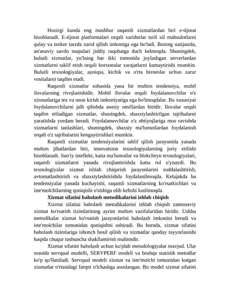 XIZMAT KO'RSATISH SOHASIDAGI RIVOJLANISHNI PRAGNOZ QILISH 4