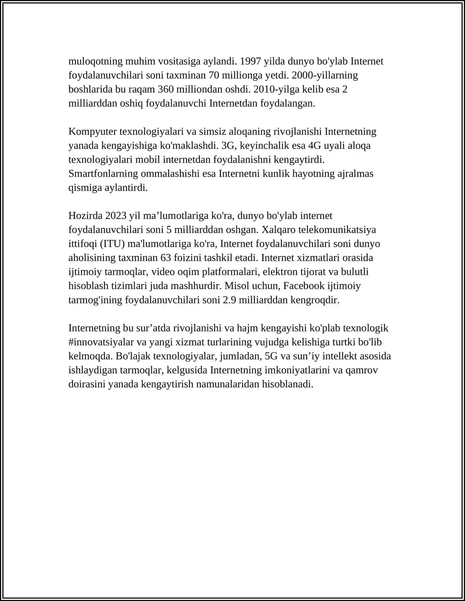 MUSTAQIL ISH Mavzu: INTERNET, BRAUZERLAR 4