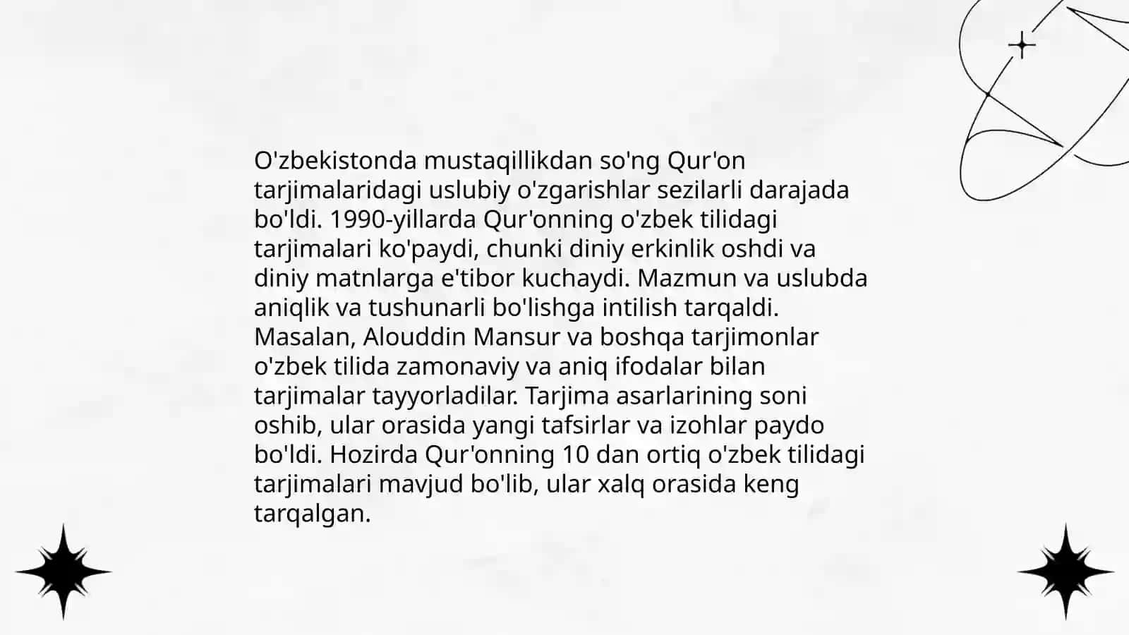 Mustaqillik yillarida Qur'onning òzbek tiliga tarjima qilinishi va tafsirlari 4