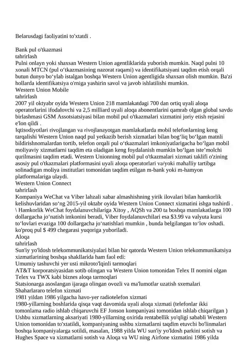 Western Union naqd to’lovlarini amalga oshirish electron to’lov tizimi 4