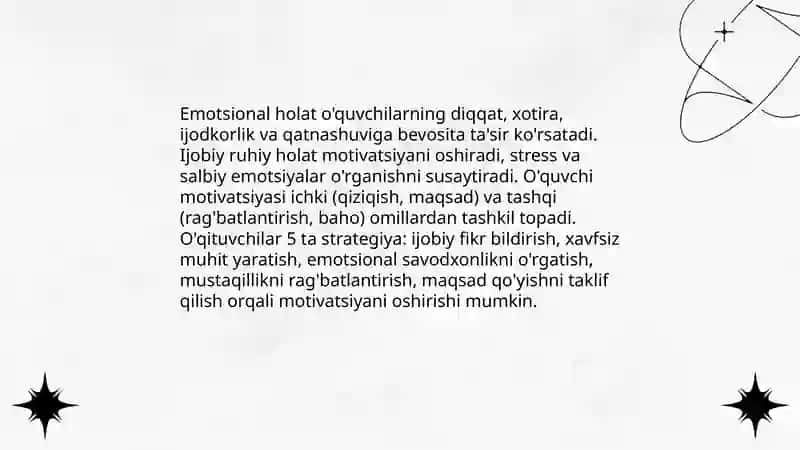 Emotsiyaning pedagogik jarayondagi roli 4