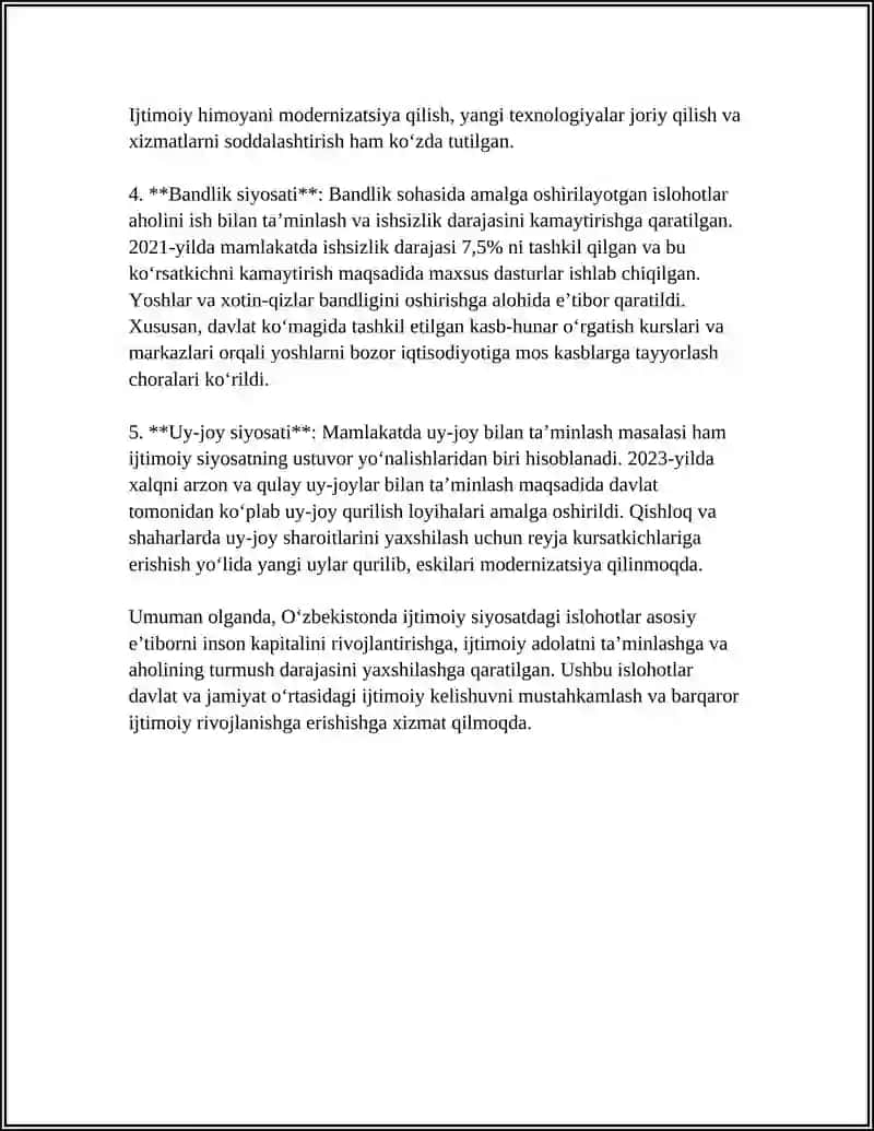 O‘zbekistonda ijtimoiy siyosatdagi islohotlarning mazmuni va maqsadlari 4