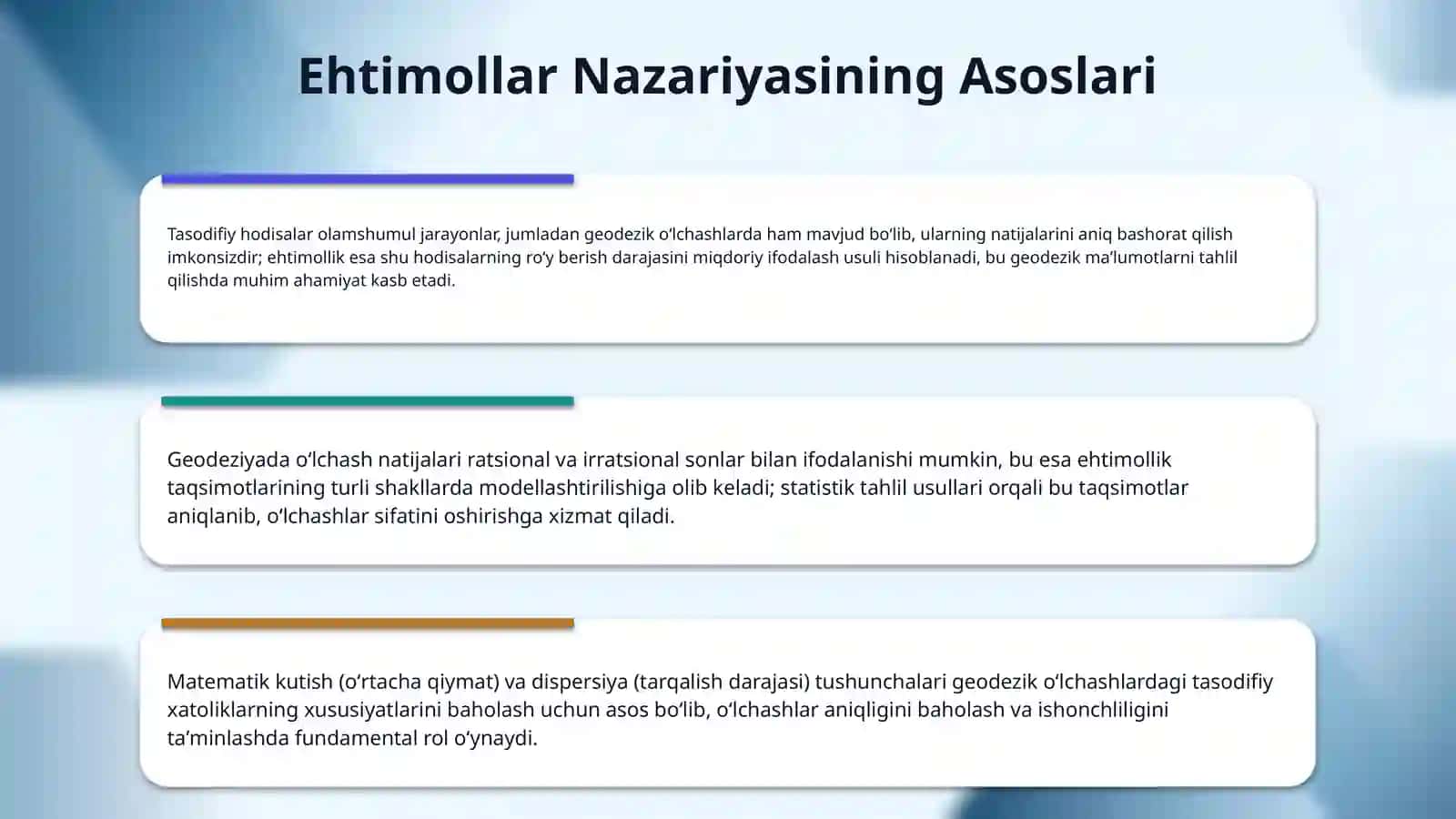 Geodezik oʻlchashlarni matematik qayta ishlash fanida ehtimollar nazariyasi qoʻllanilishi 4