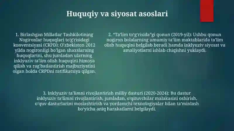 Oʻzbekistonda Imkoniyati Cheklangan Bolalar Uchun Inklyuziv TaʼLim 4