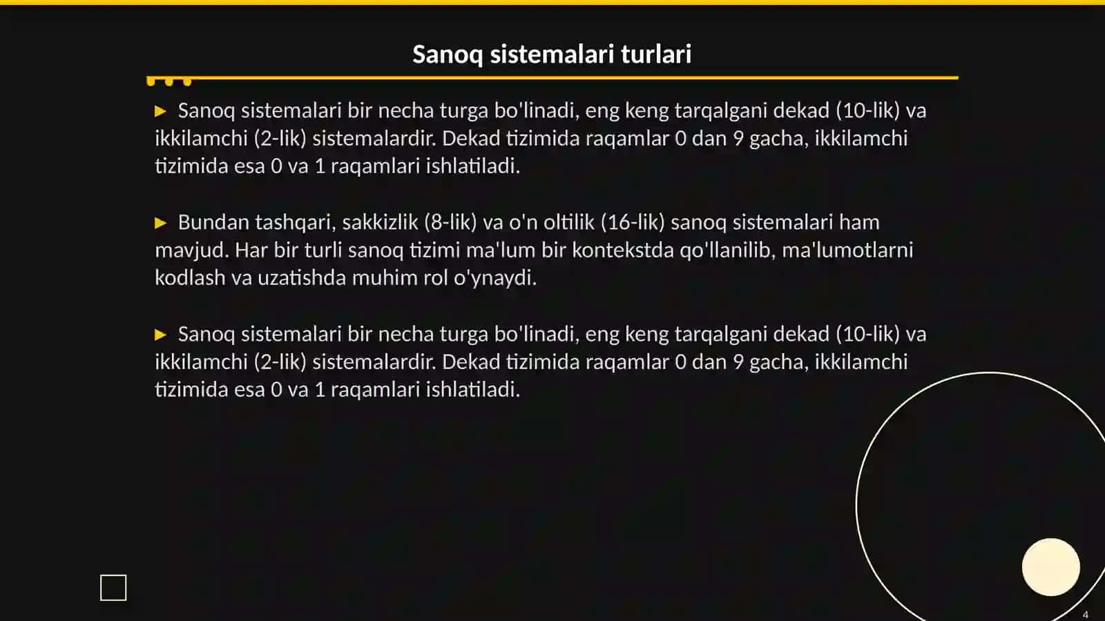 Sanoq sistemalari o‘rtasida o‘tkazish mashqlari 4