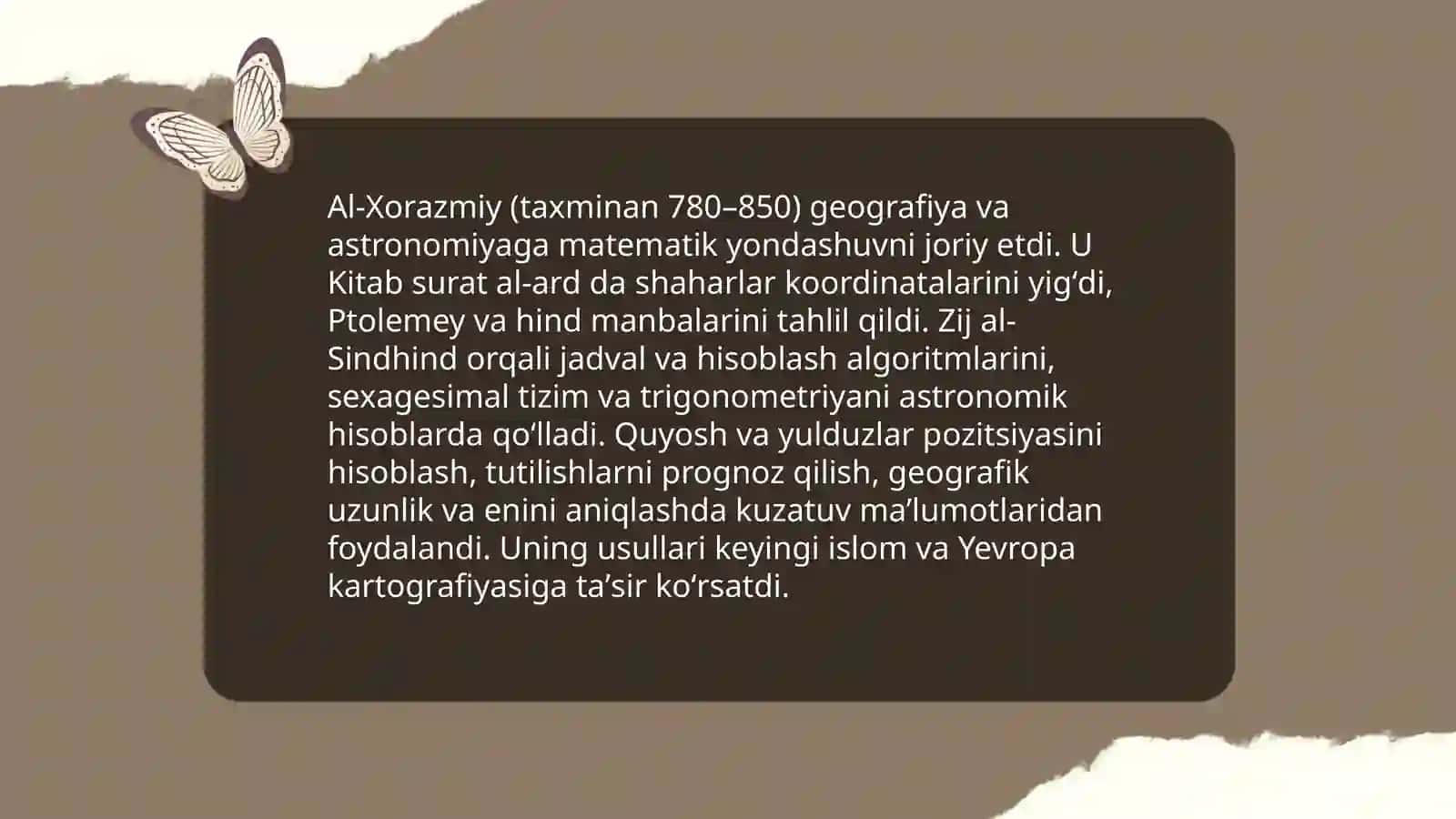 Oʻrta Osiyo allomalarining va chet el olimlarining tabiiy fanlarni shakllanishi va rivojlanishiga qoʻshgan xissalari 4