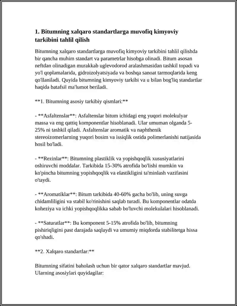 BITUM VA BOGʻLOVCHI MATERIALLARINING SIFAT KOʻRSATKICHLARI XALQARO TAXLILI 4