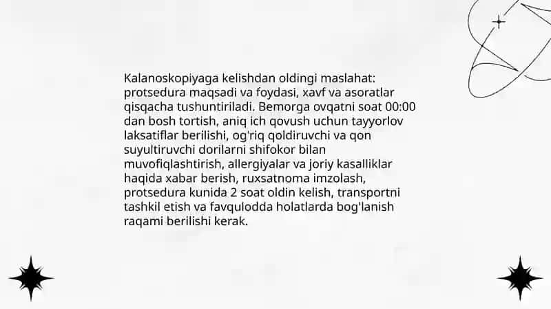 Bemorlarni kalanoskopiyaga tayyorlash 4