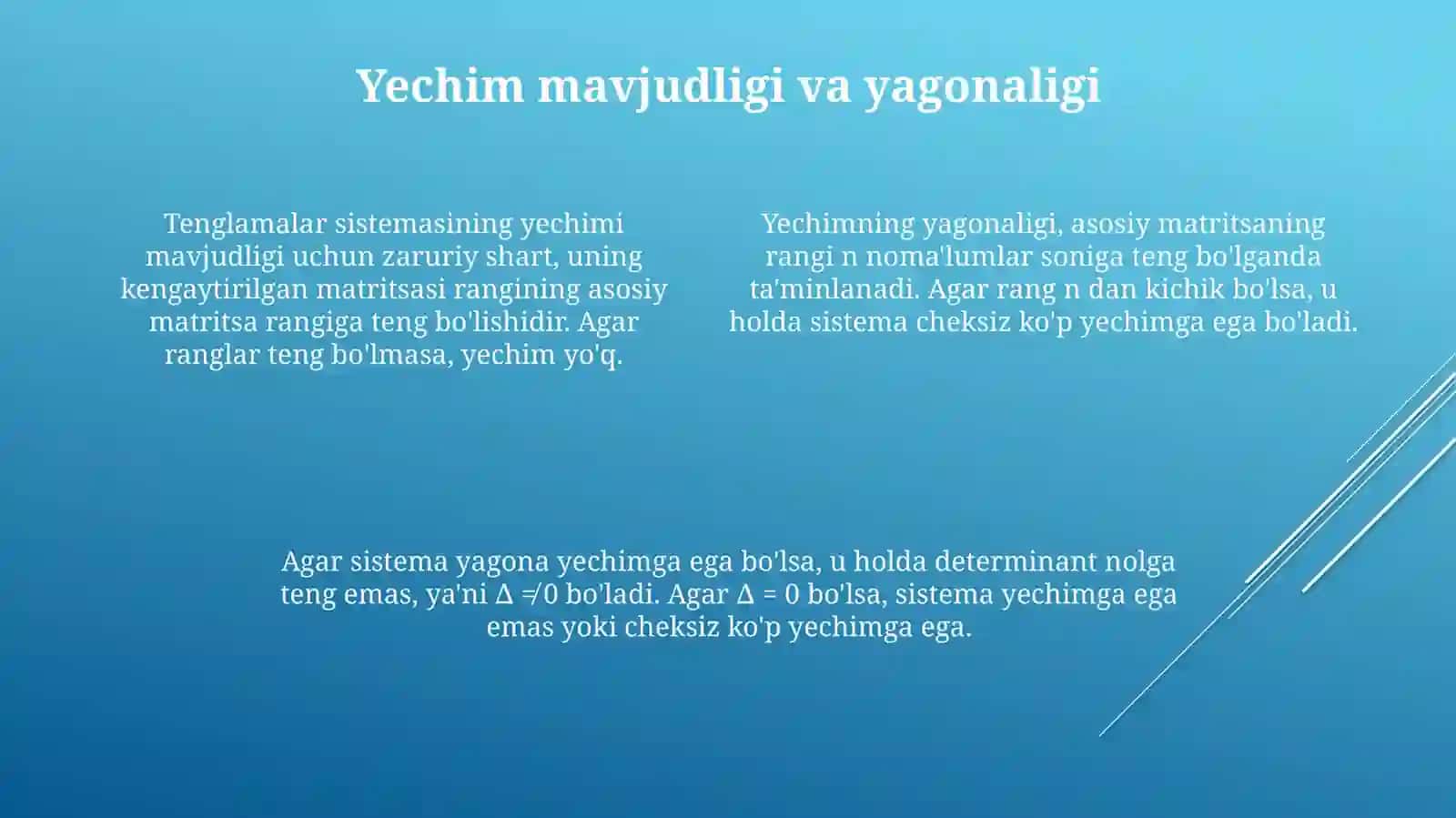 Chiziqli tenglamalar sistemasi va ularni yechish usullari 4
