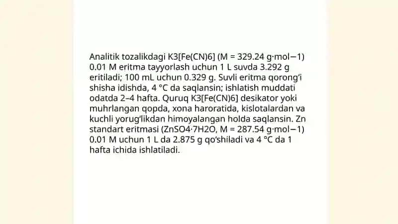 Ruxni geksotsiyanoferrat kaliy bilan titrlab aniqlash 4